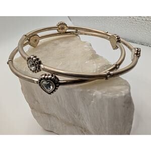 Brighton Set of two stackable crystal bangle bracelets heart circles READ